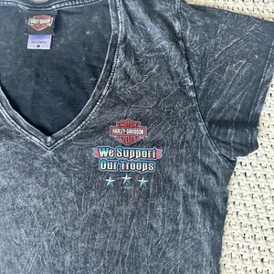 Harley Davidson Shirt Womens Black Gray Acid Wash Biker Support Troops NC Sz M